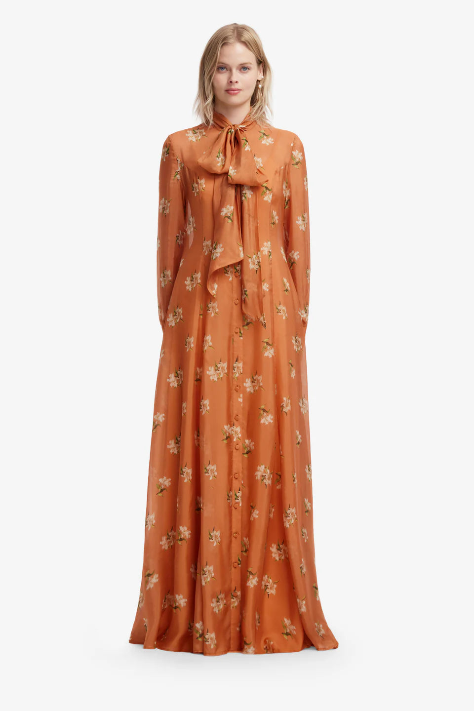 LEO-LLFW26010 LILLITH OCHRE PRINTED DRESS