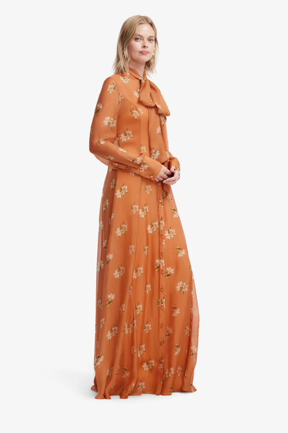 LEO-LLFW26010 LILLITH OCHRE PRINTED DRESS