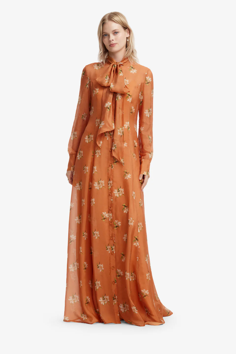 LEO-LLFW26010 LILLITH OCHRE PRINTED DRESS
