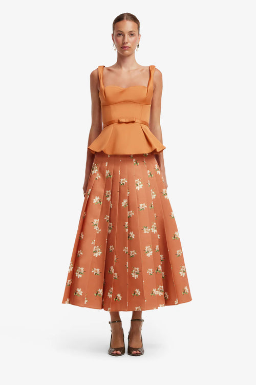 LEO-LLFW20121 JUNE OCHRE PLEATED SKIRT