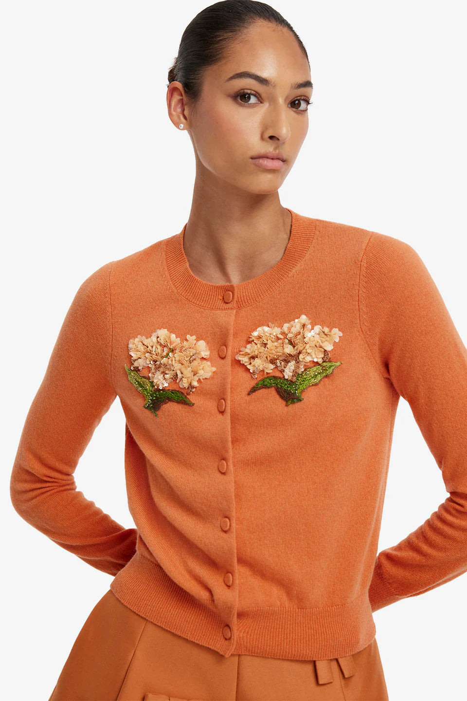 LEO-LLFW20131 CLAIRE OCHRE EMBELLLISHED CARDIGAN