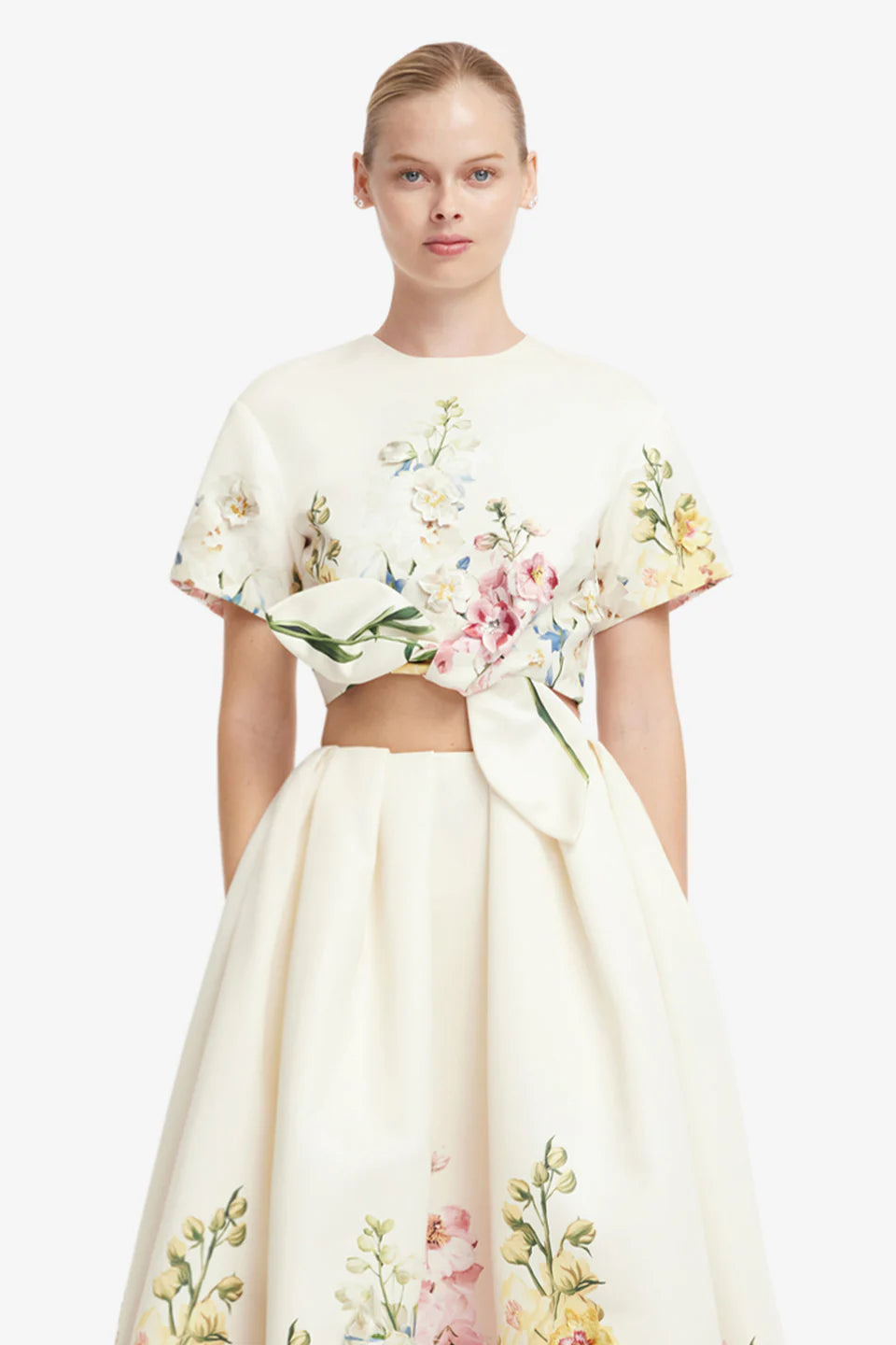 LEO-LLFW20 RILEY CREAM EMBROIDERED SLEEVE TOP