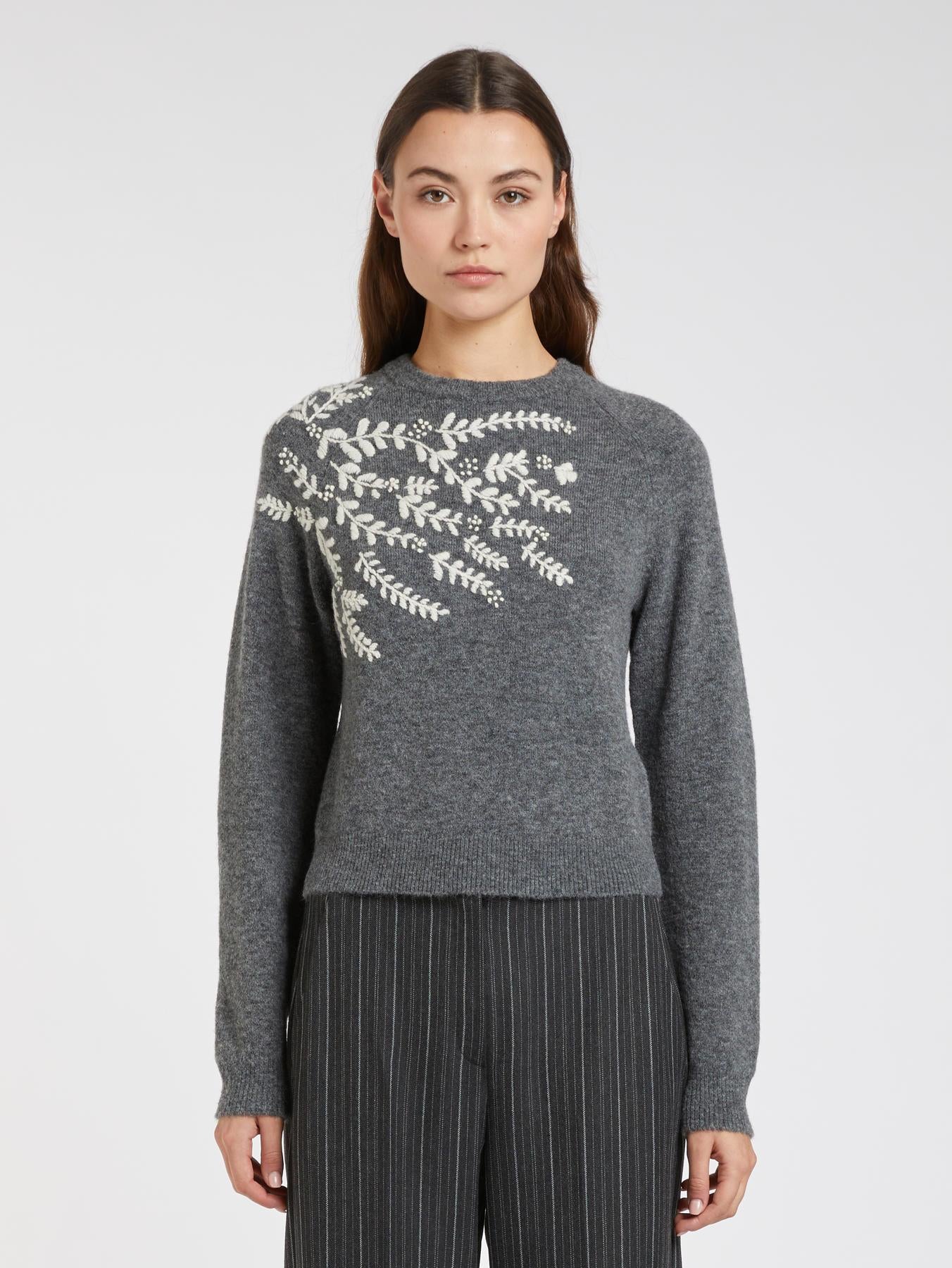 IBL-252736627 LIUTAIO GREY EMBROIDERED TOP