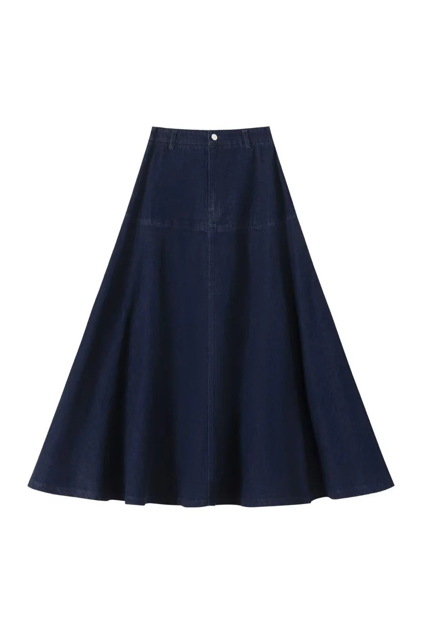INO-M2-1407 BLUE DENIM ZIP-FLY SKIRT