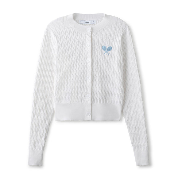 INO-M2-1435 WHITE CABLE KNIT CARDIGAN