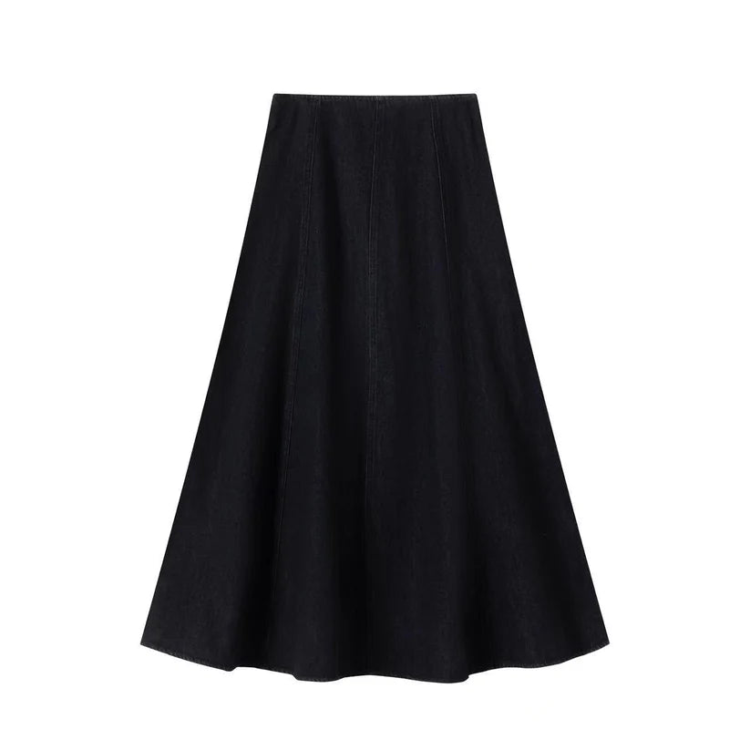 INO-M2-1638 BLACK DENIM PANEL SKIRT