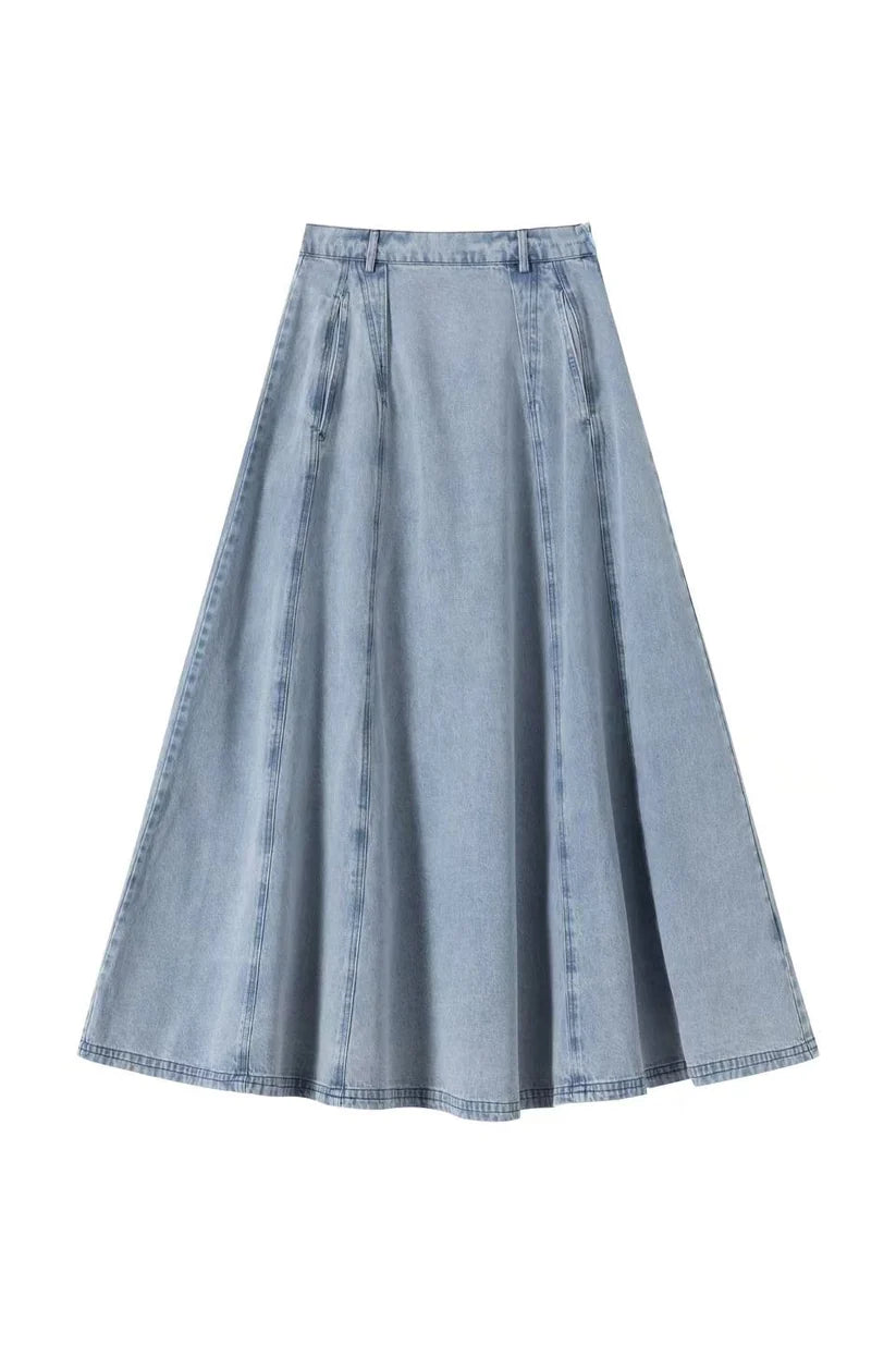 INO-M2-1745 LIGHT DENIMWAISTED PANEL SKIRT