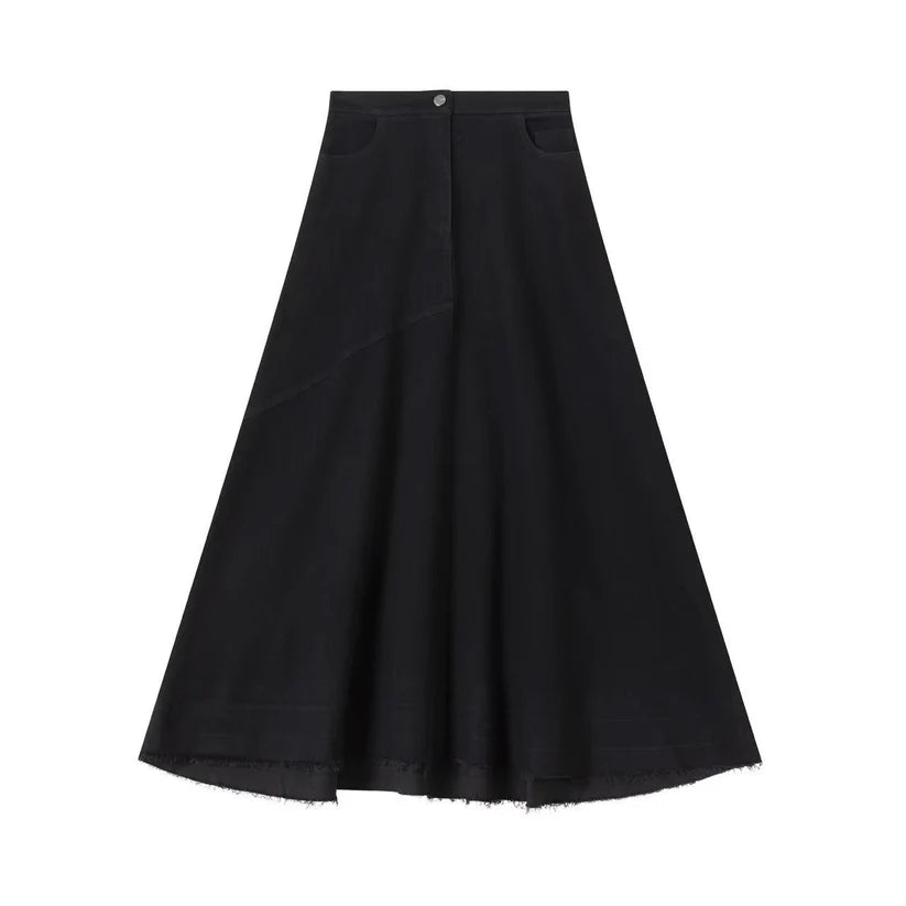 INO-M2-1750 BLACK DENIM FRAYED SKIRT