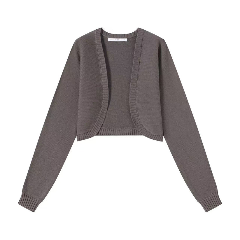 INO-M2-1760 TAUPE CROP CARDIGAN