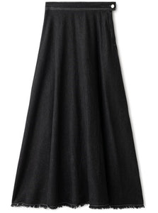 INO-M2-224 BLACK DENIM FRAYED SKIRT