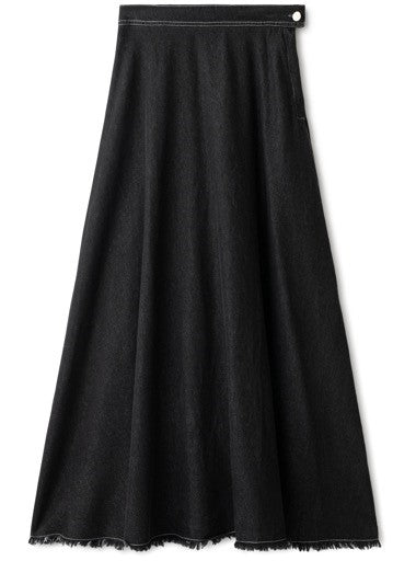 INO-M2-224 BLACK DENIM FRAYED SKIRT
