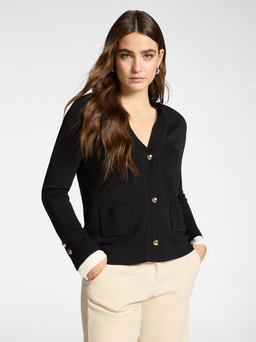 ELM-M576Z000717 BACK&OFFWHITE VISCOSE CARDIGAN