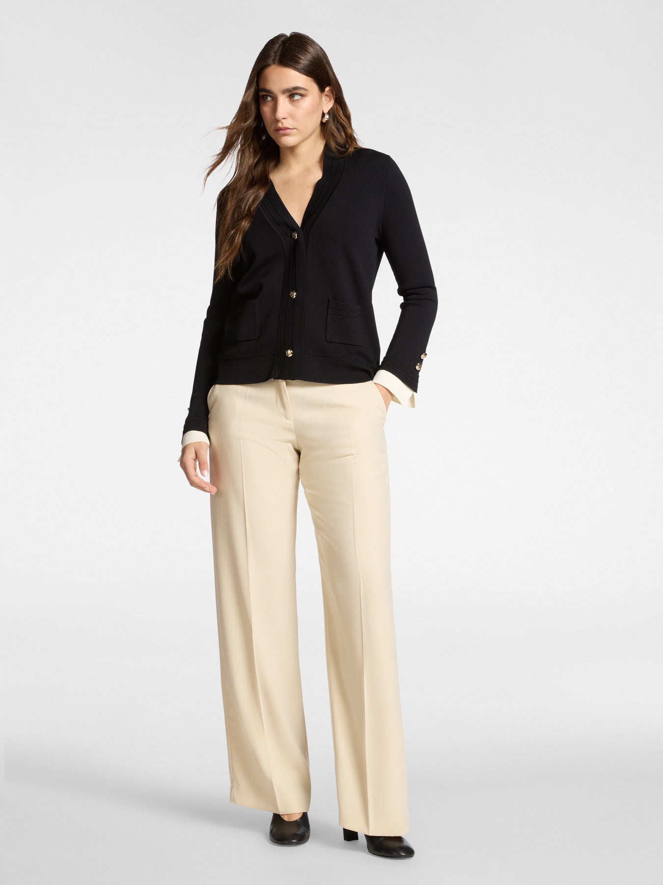 ELM-M576Z000717 BACK&OFFWHITE VISCOSE CARDIGAN