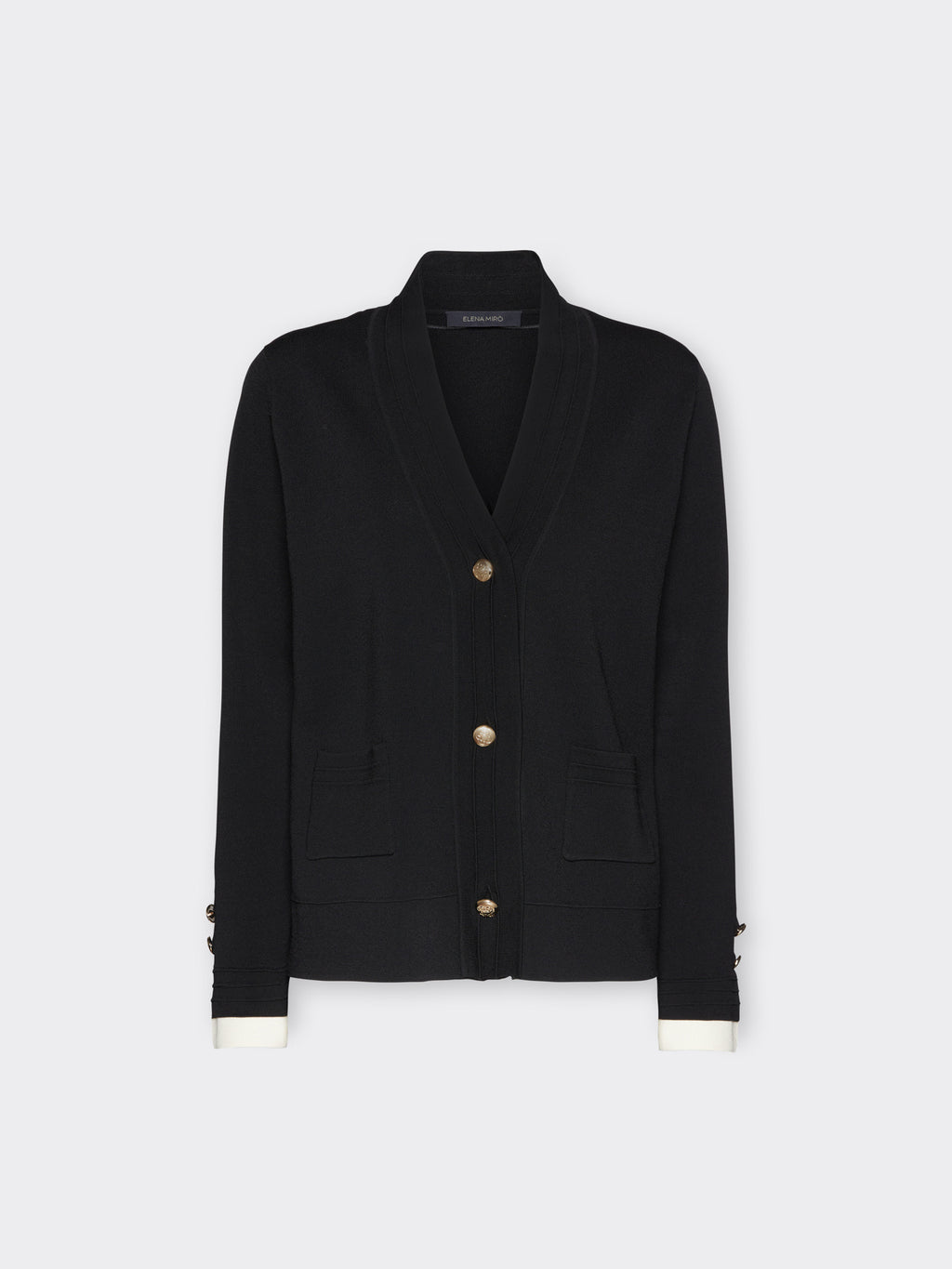 ELM-M576Z000717 BACK&OFFWHITE VISCOSE CARDIGAN