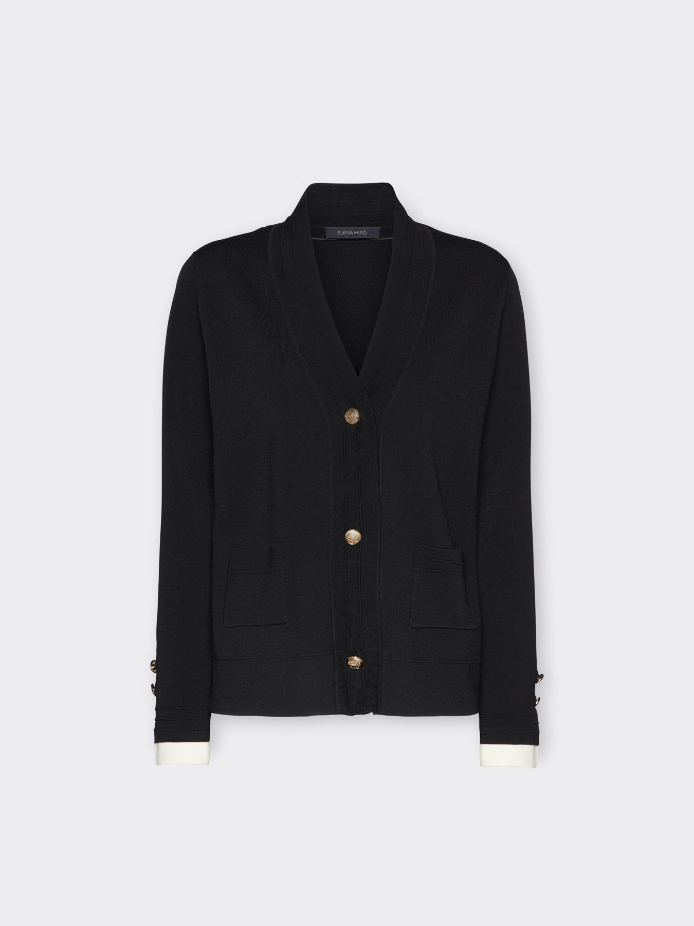 ELM-M576Z000717 BACK&OFFWHITE VISCOSE CARDIGAN