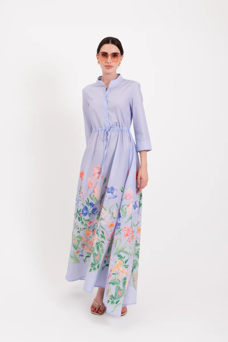 LAV-B7WD043 MARGHERITA BLUE FLORAL DRESS