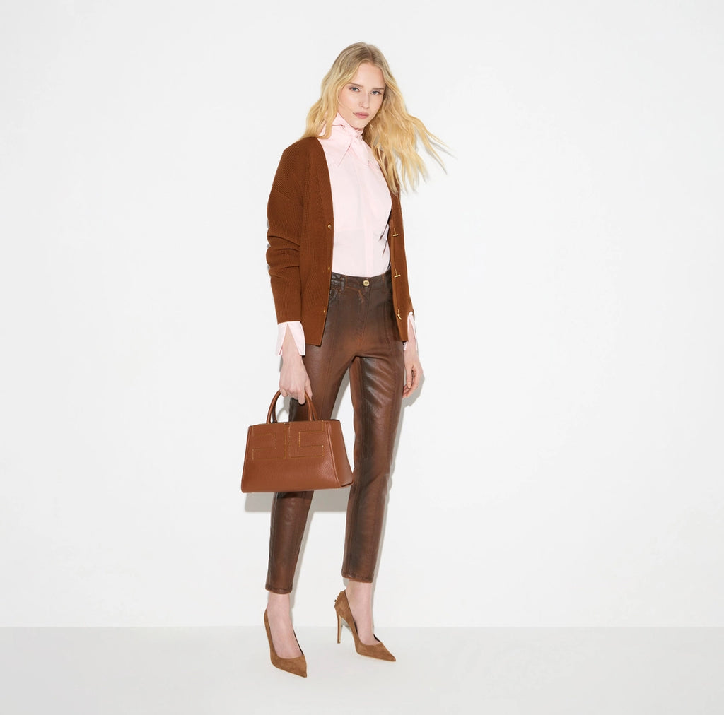 ELS-MK01S66 TOBACCO CHAIN CLOUSRE CARDIGAN