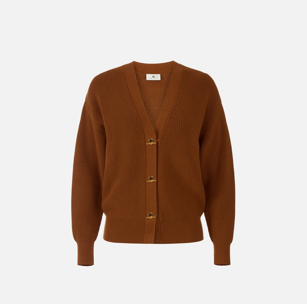 ELS-MK01S66 TOBACCO CHAIN CLOUSRE CARDIGAN
