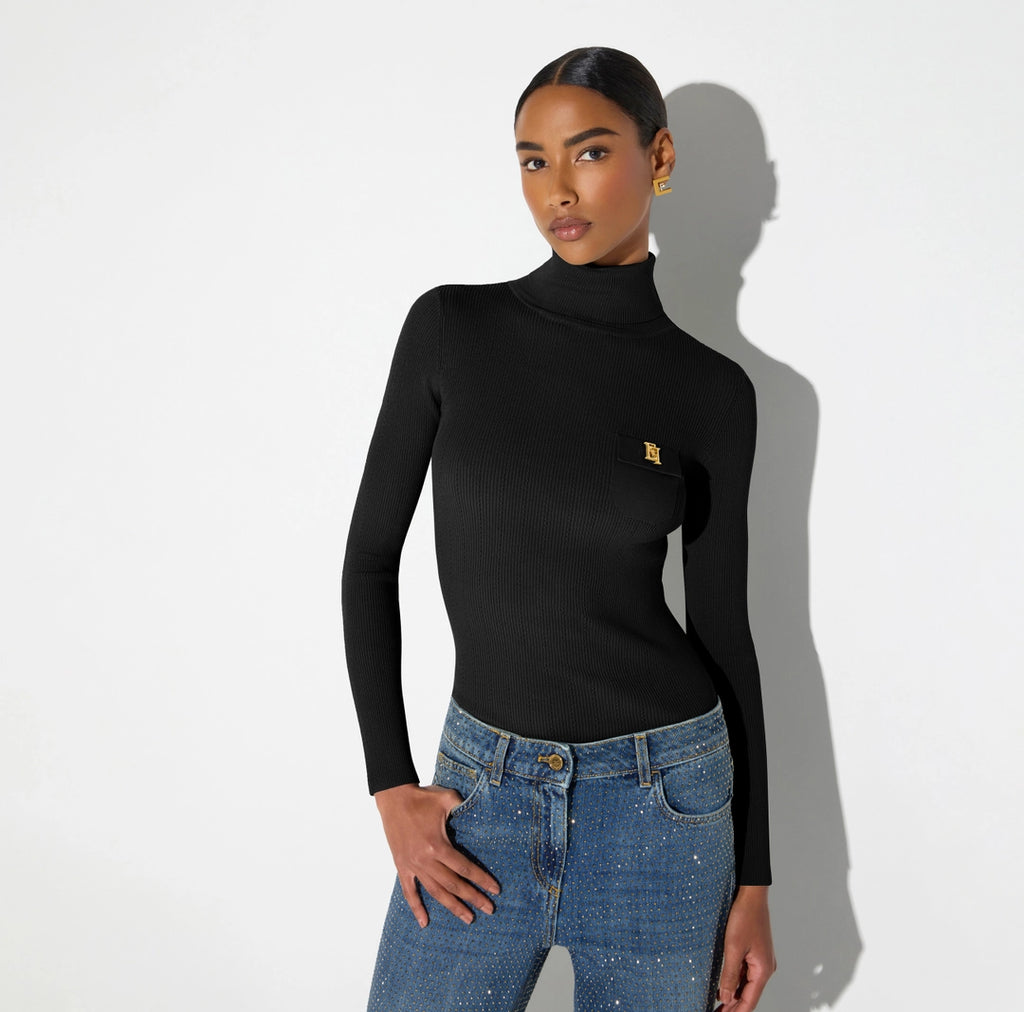 ELS-MK05B66 BLACK POCKET TURTLENECK