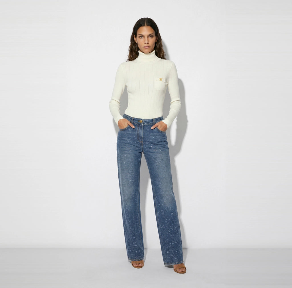 ELS-MK05B66 IVORY POCKET TURTLENECK
