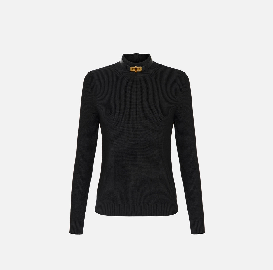 ELS-MK05S56 BLACK JEWEL STRAP WOOL TOP