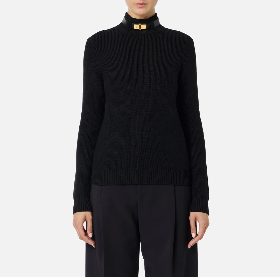 ELS-MK05S56 BLACK JEWEL STRAP WOOL TOP