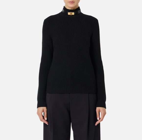 ELS-MK05S56 BLACK JEWEL STRAP WOOL TOP