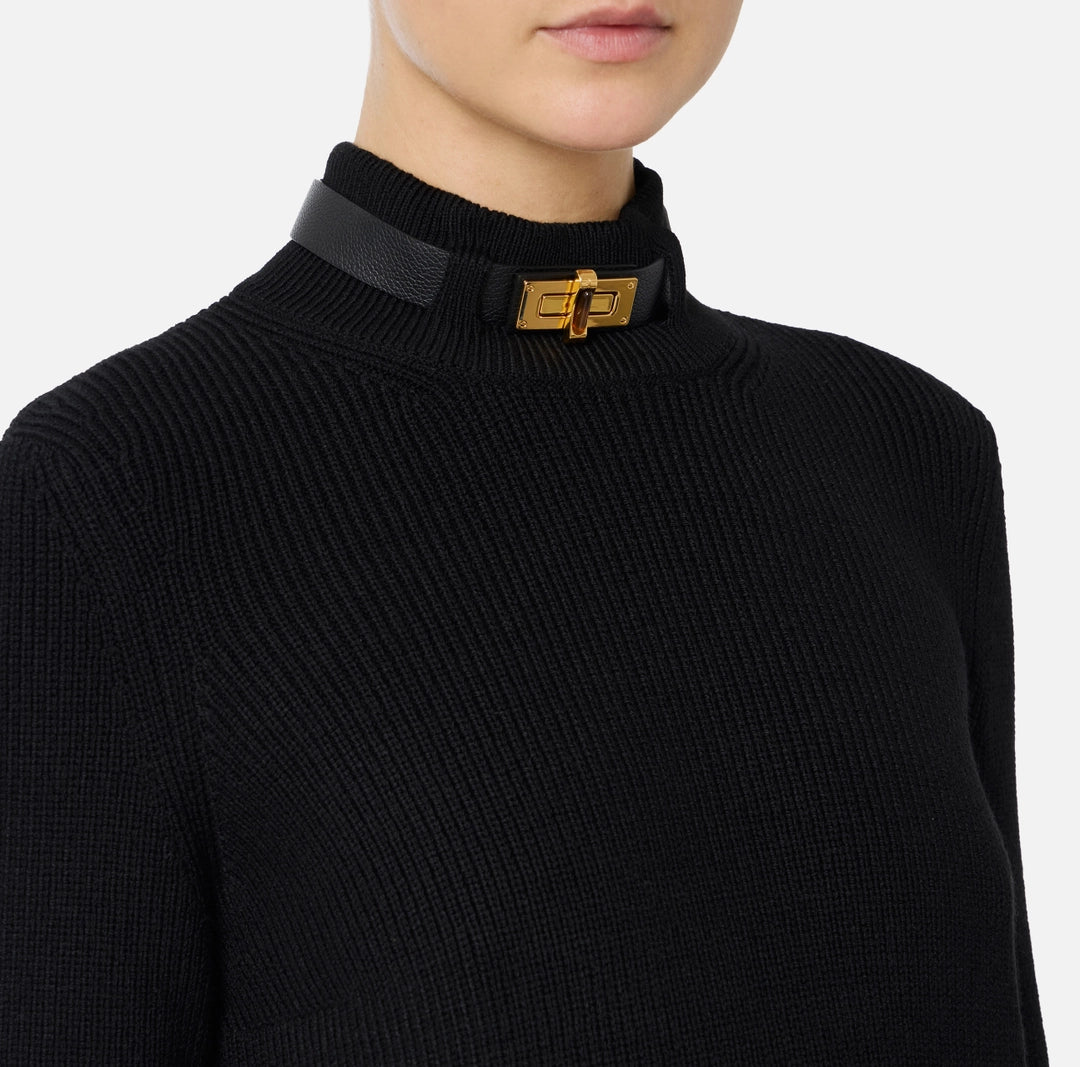 ELS-MK05S56 BLACK JEWEL STRAP WOOL TOP
