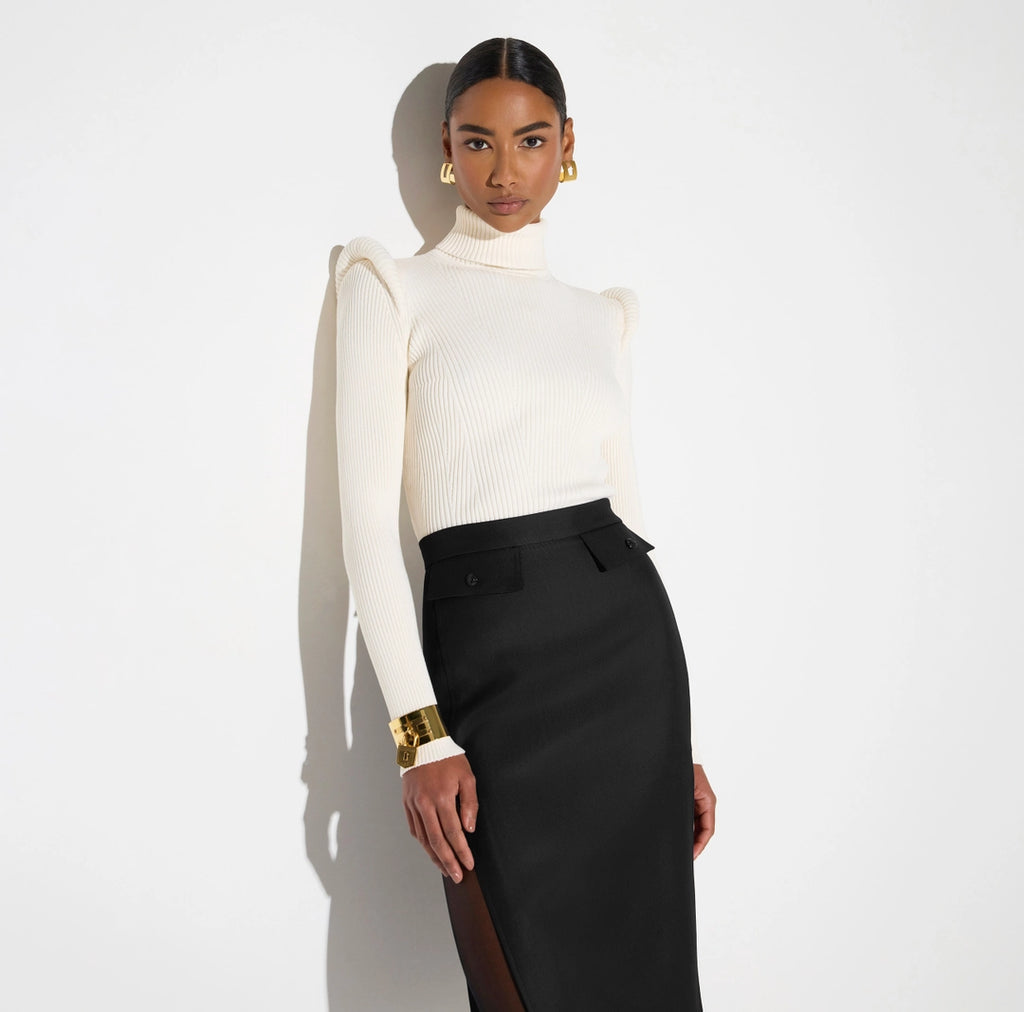 ELS-MK06S66 IVORY DETAIL KNIT TURTLENECK