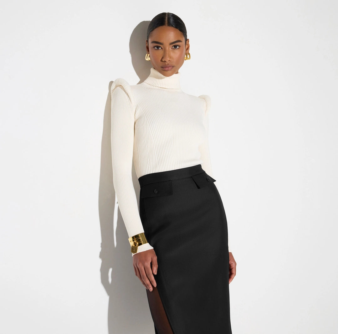 ELS-MK06S66 IVORY DETAIL KNIT TURTLENECK