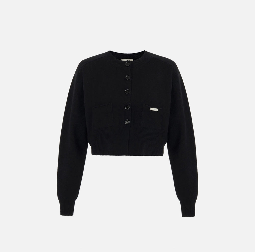 ELS-MK12T66 BLACK WOOL POCKET CARDIGAN
