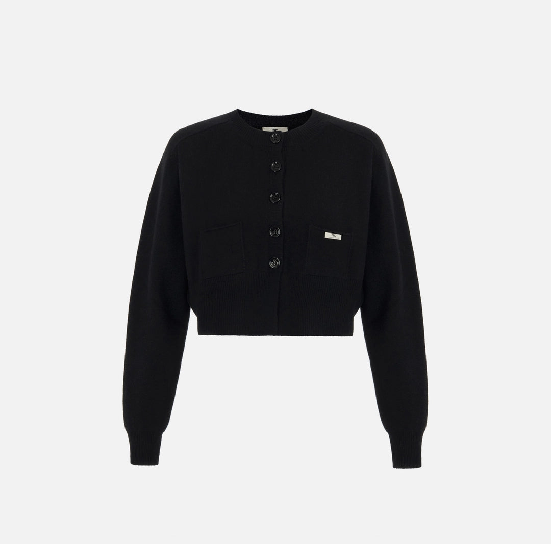 ELS-MK12T66 BLACK WOOL POCKET CARDIGAN