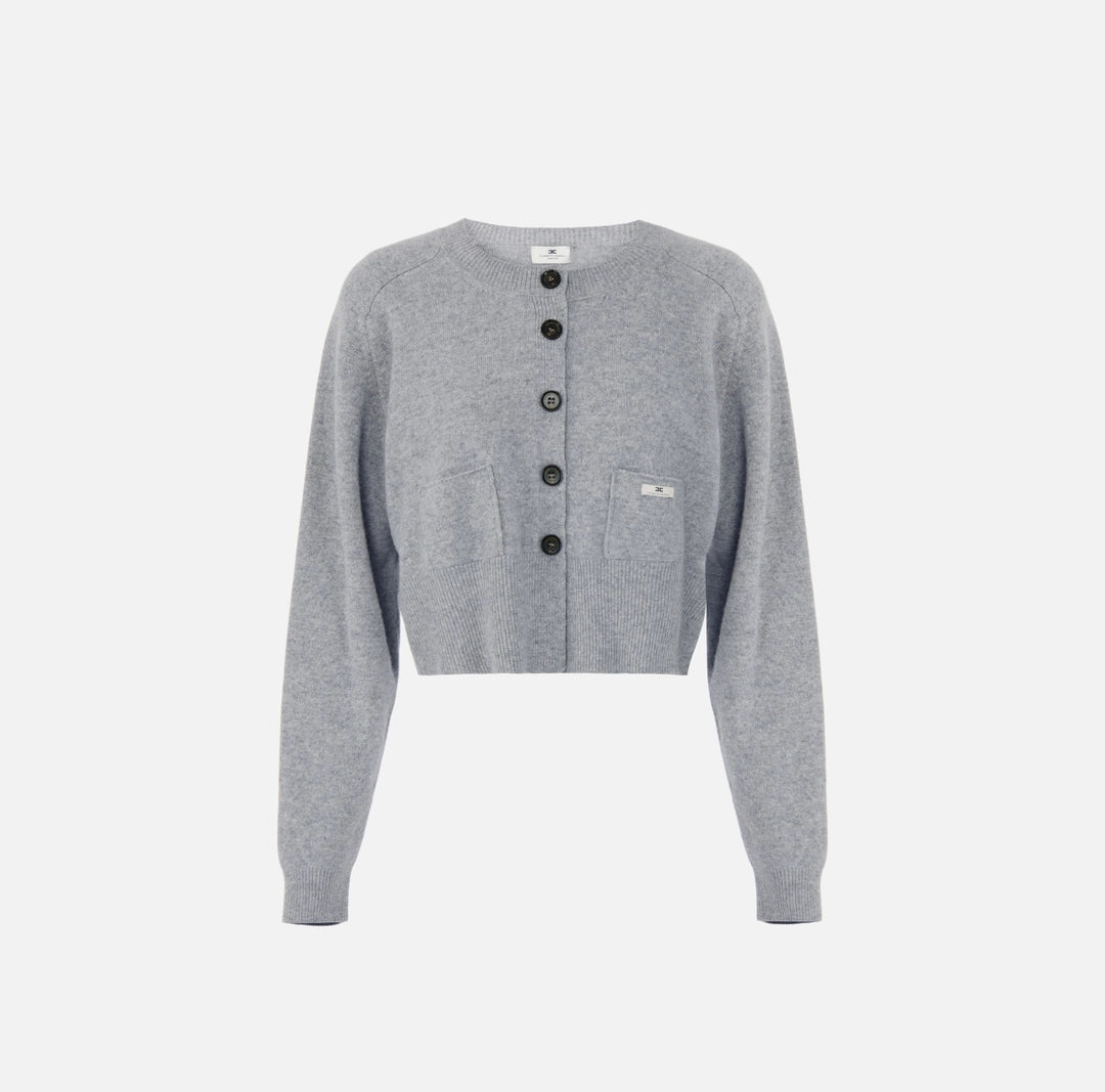 ELS-MK12T66 GREY WOOL POCKET CARDIGAN