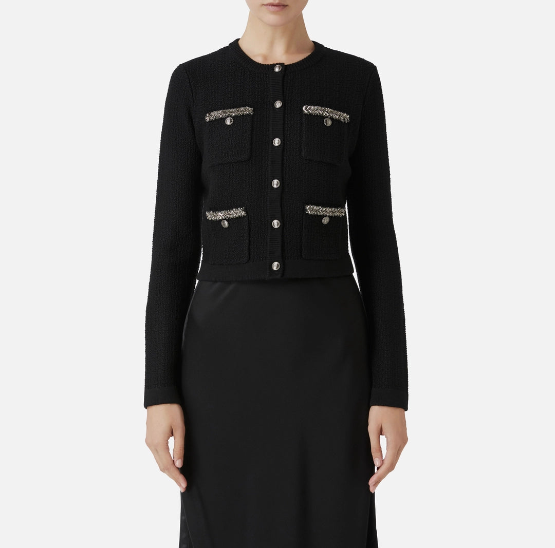 ELISABETTA FRANCHI-MK17S47 BLACK KNIT CARDIGAN