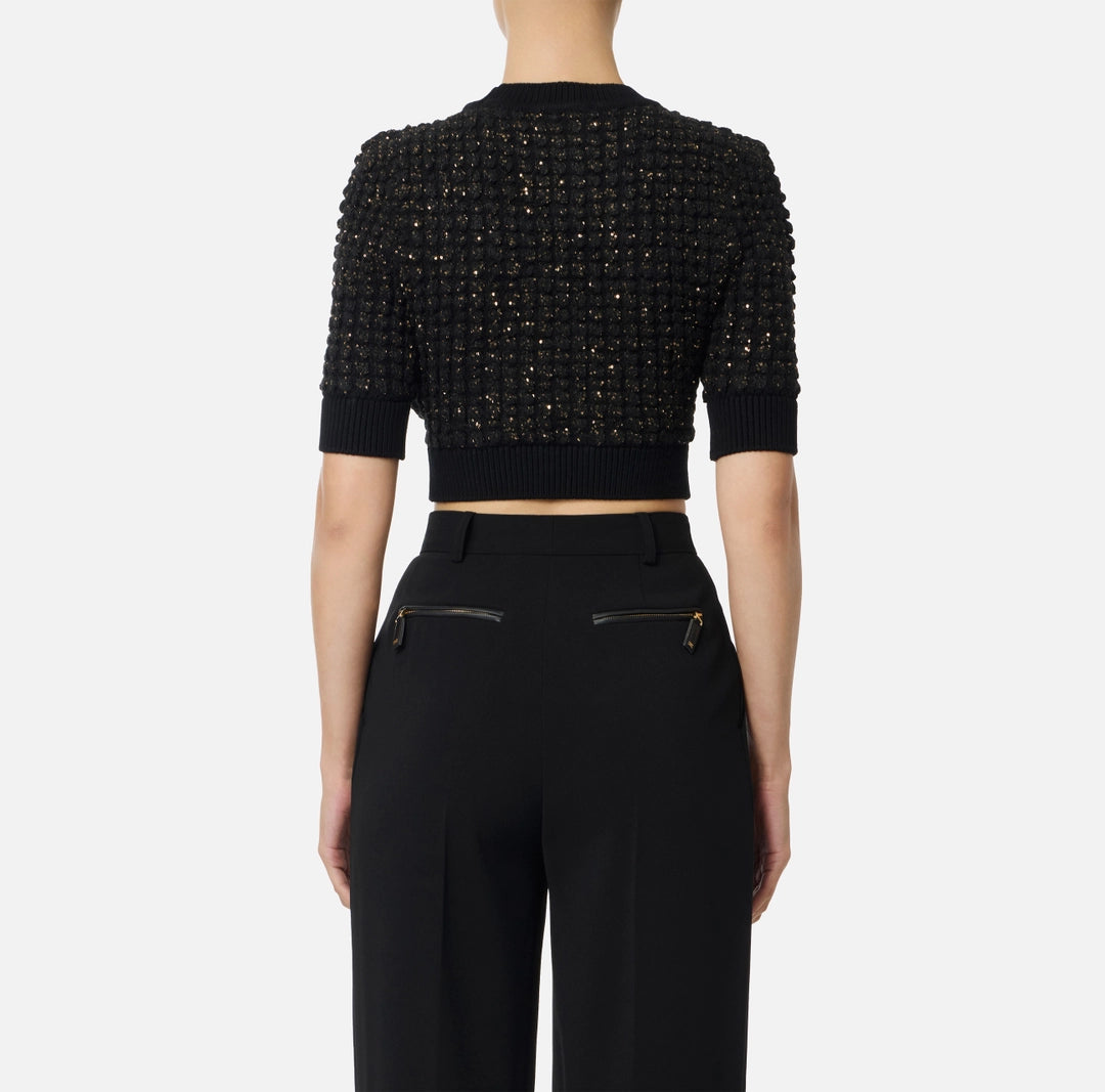 ELS-MK18Q56 BLACK BOUCLÉ CROP TOP