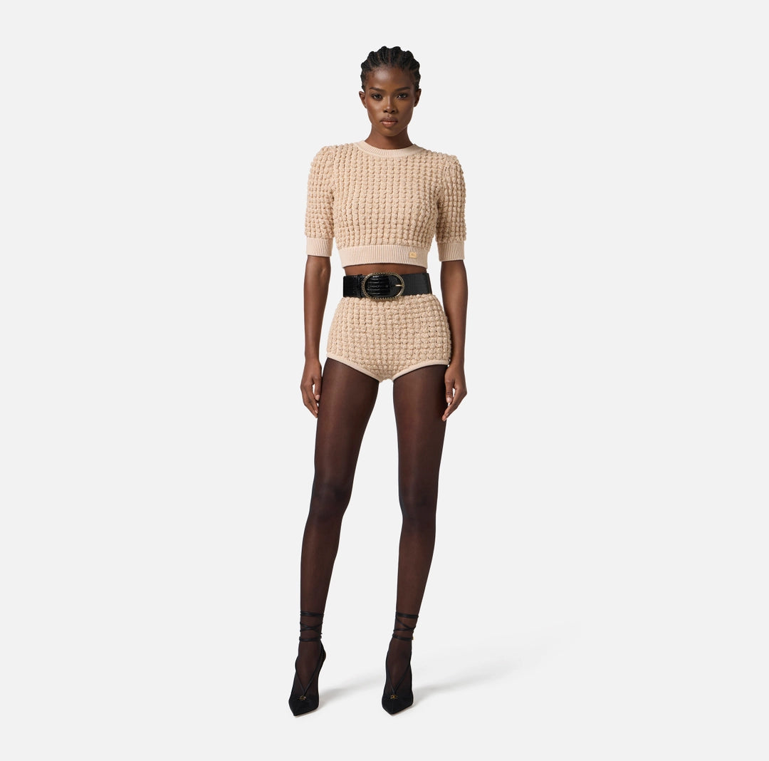 ELS-MK18Q56 HONEY BOUCLÉ CROP TOP
