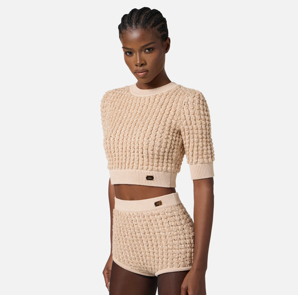 ELS-MK18Q56 HONEY BOUCLÉ CROP TOP