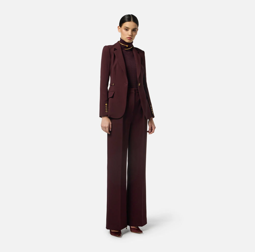 ELS-MK23S56E2 BURGUNDY KNIT POLO NECK TOP