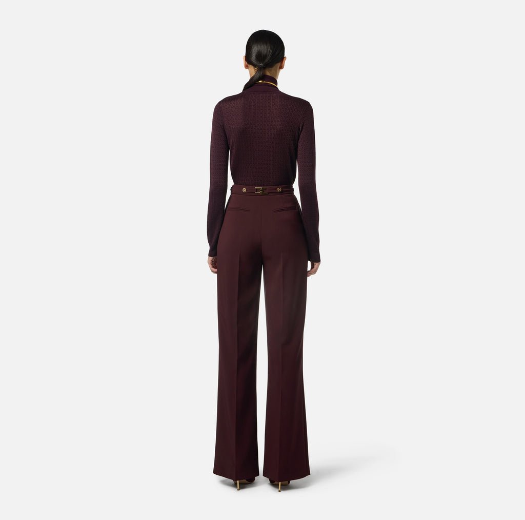 ELS-MK23S56E2 BURGUNDY KNIT POLO NECK TOP