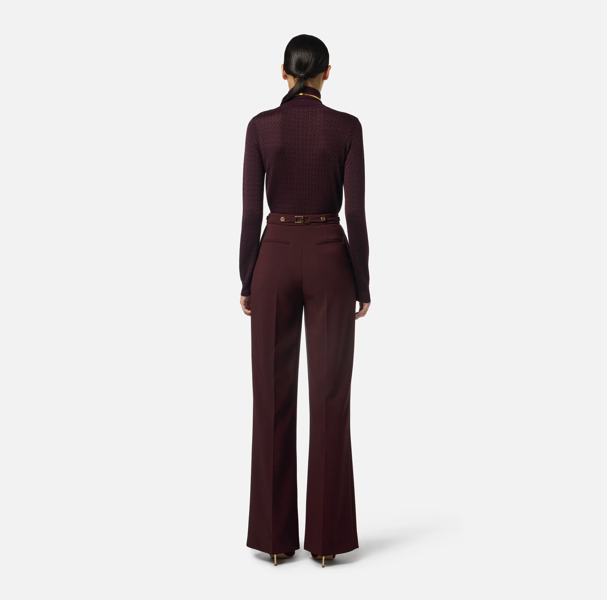 ELS-MK23S56E2 BURGUNDY KNIT POLO NECK TOP