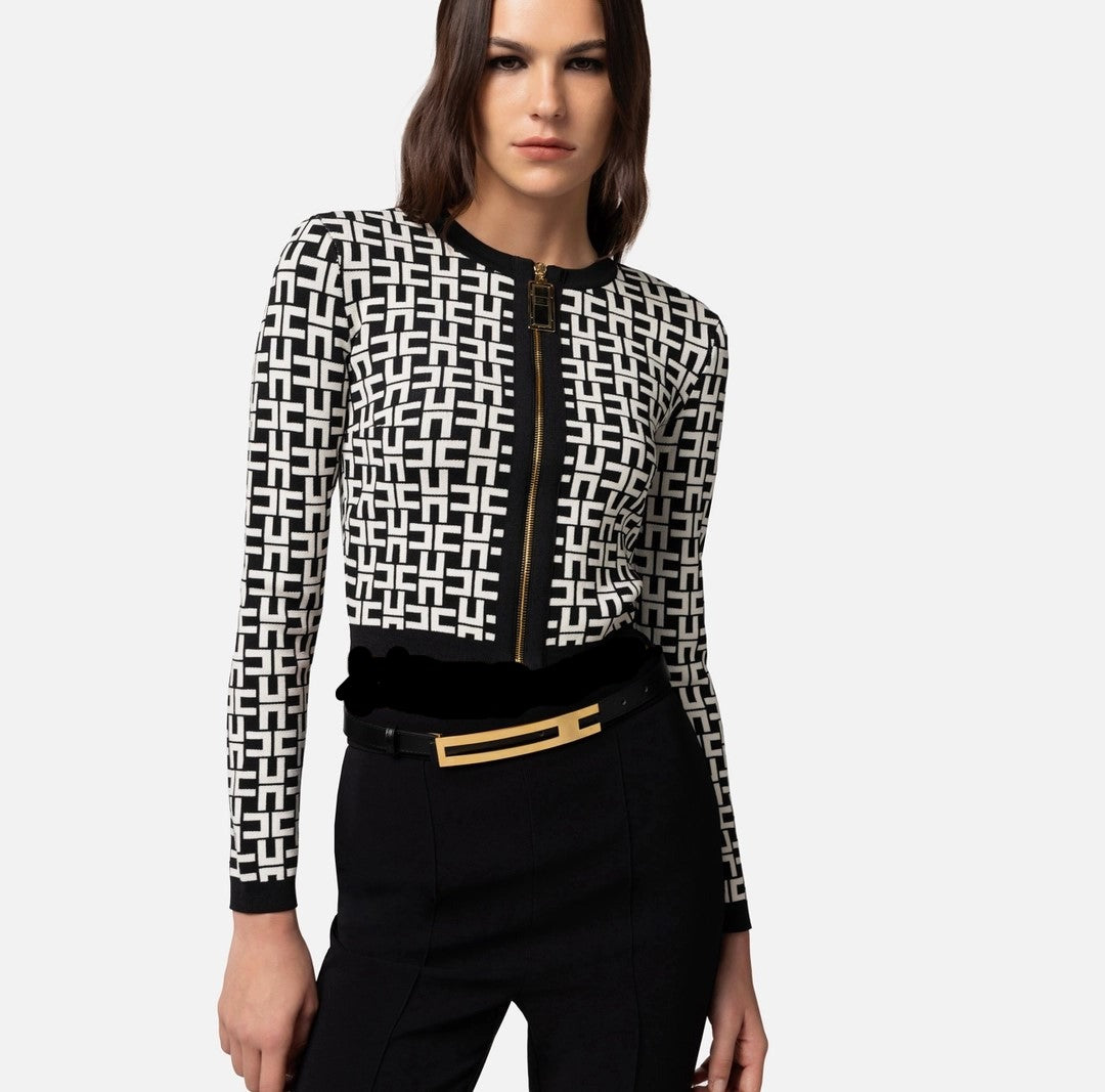 ELS-MK24Z41E2 BLACK&BEIGE CARDIGAN