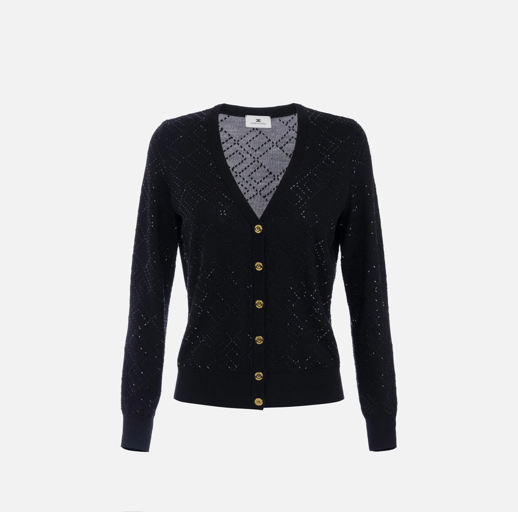 ELS-MK26B56 BLACK WOOL CRYSTALS CARDIGAN