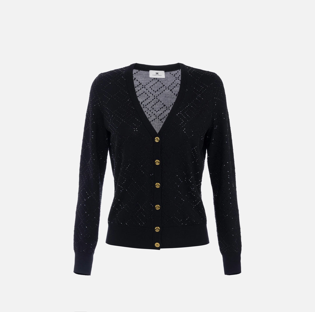 ELS-MK26B56 BLACK WOOL CRYSTALS CARDIGAN