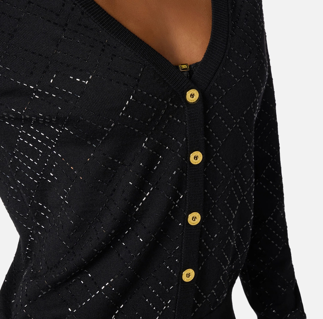 ELS-MK26B56 BLACK WOOL CRYSTALS CARDIGAN
