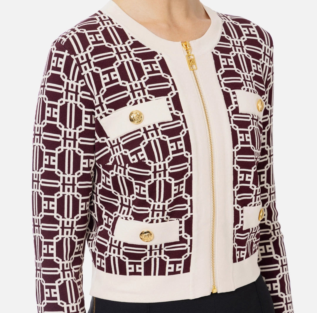 ELS-MK32B47 BURGANDY&BEIGE PRINT TOP