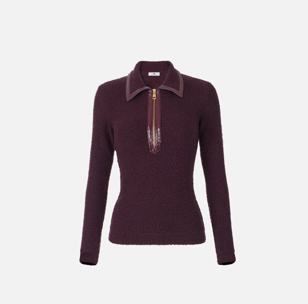 ELS-MK37S57 BURGANDY BOUCLÉ KNIT TOP