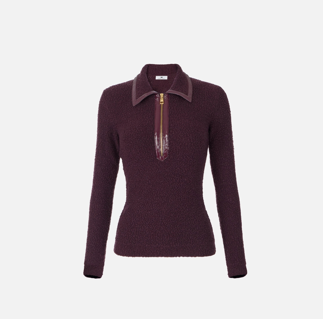 ELS-MK37S57 BURGANDY BOUCLÉ KNIT TOP