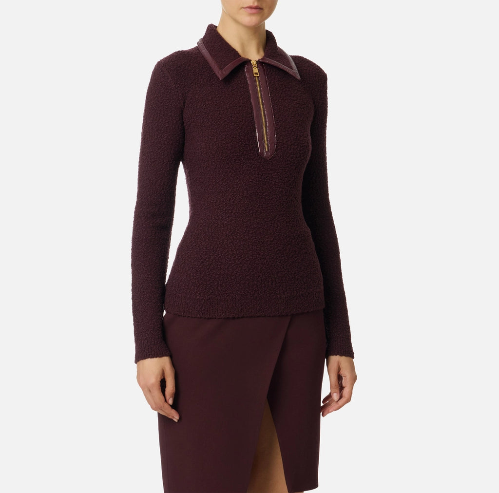 ELS-MK37S57 BURGANDY BOUCLÉ KNIT TOP