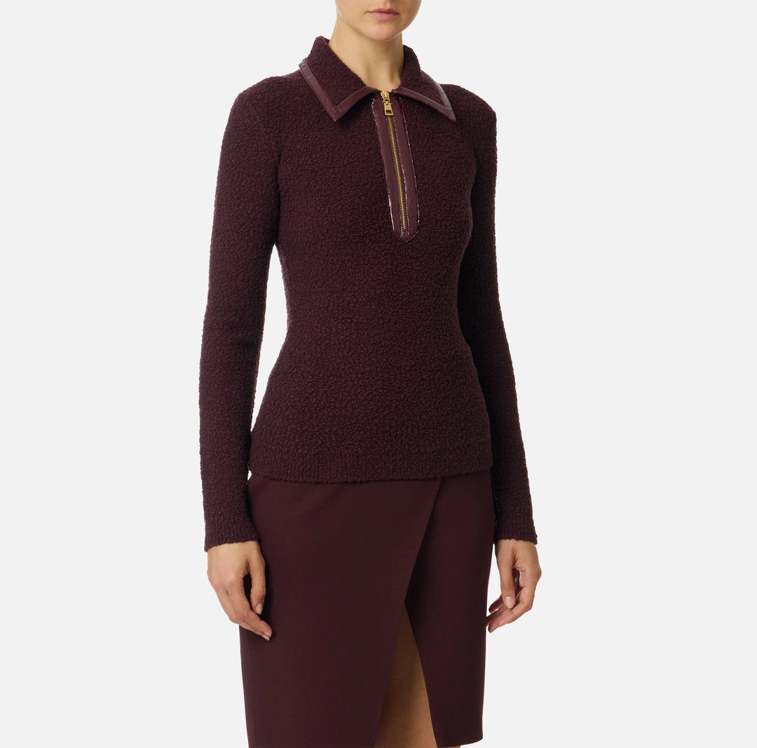 ELS-MK37S57 BURGANDY BOUCLÉ KNIT TOP