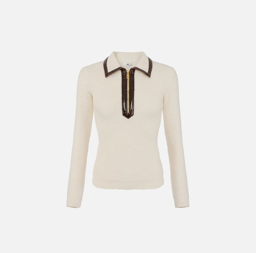 ELS-MK37S57 IVORY BOUCLE KNIT TOP